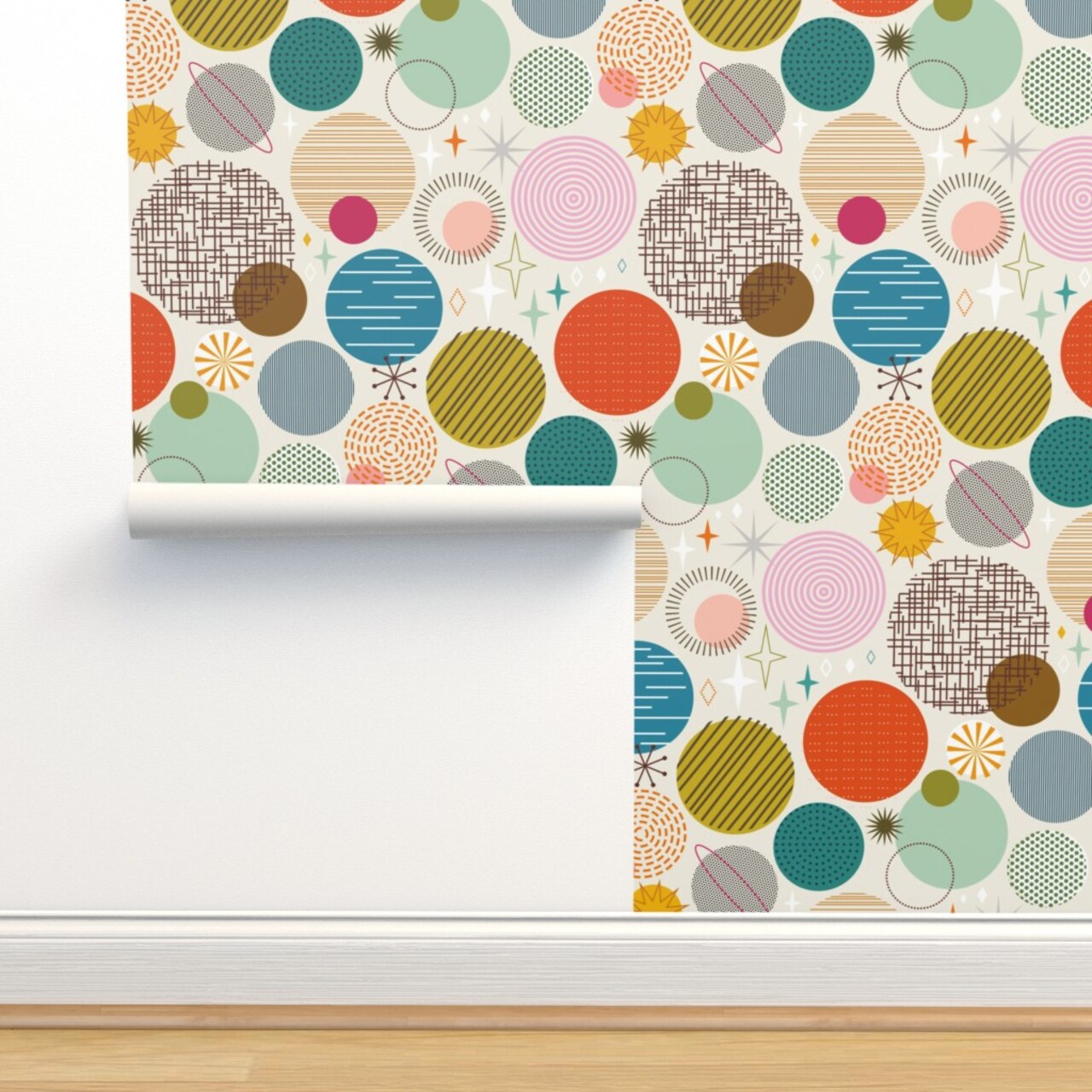 Mid Century Modern Atomic Age Retro Space Galaxy Sci Fi Outer Planets Custom Pre-pasted Wallpaper by Spoonflower Pre-Pasted Wallpaper 2FT Wide